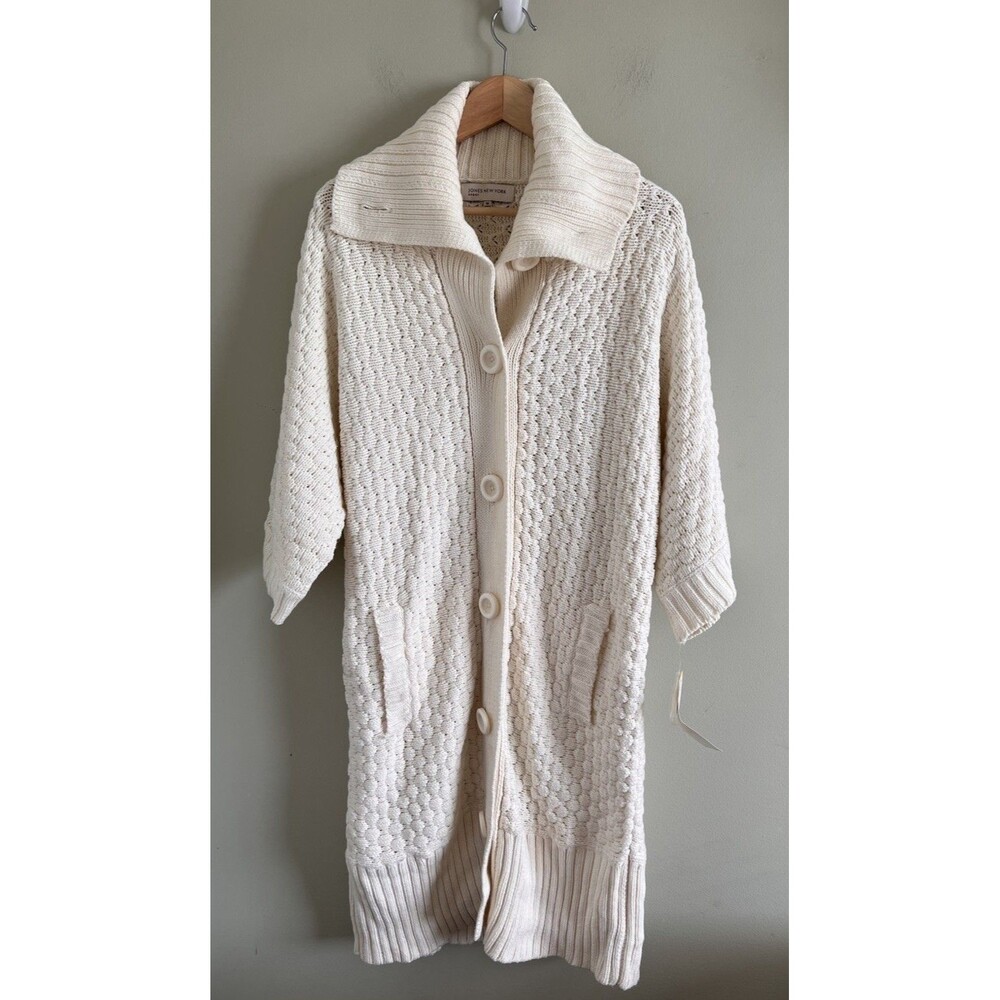 NWT Jones New York Sport Shawl Collar Ribbed Chunky Cardigan Womens Size M Ivory
